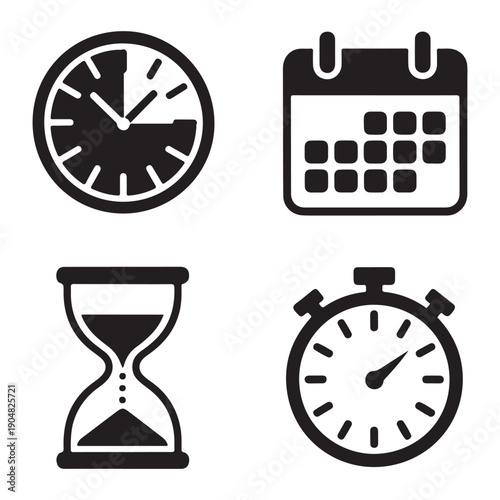 Time blocking productivity schedule silhouette vector illustration with stopwatch timer