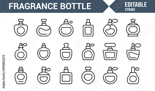 Cosmetic Perfume Bottle Editable Line Icon Set