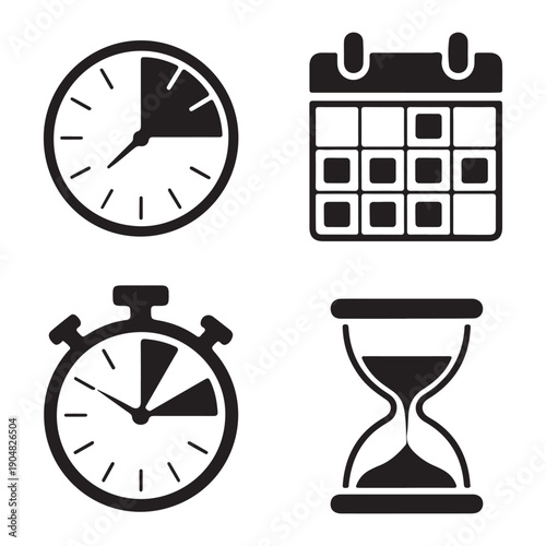 Time blocking reminder schedule productivity silhouette vector illustration concept