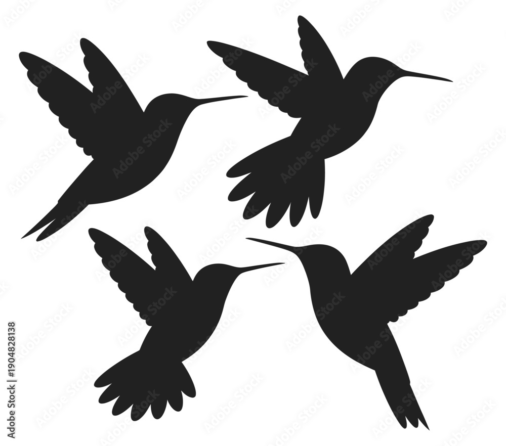 Obraz premium Hummingbird Silhouettes flying birds in elegant vector illustration