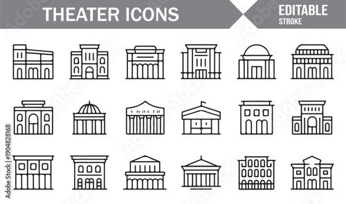 Theater Landmark Minimal Outline Illustration Set