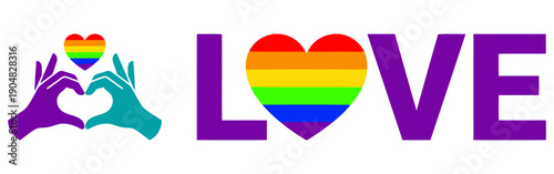 LGBTQ Pride Love Typography Rainbow Heart Equality Symbol Inclusive Relationship Support Diversity Awareness Romantic Message flat vector illustration