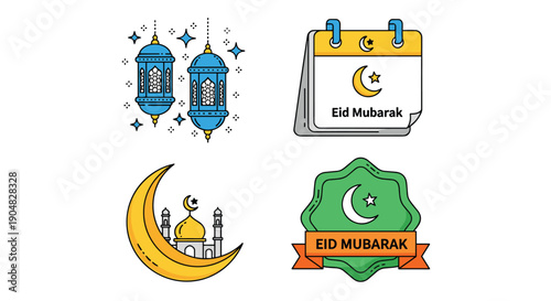 Eid al fitr - Selamat Hari Raya Idul Fitri Greeting Illustration In Flat Style Design, Flat illustration