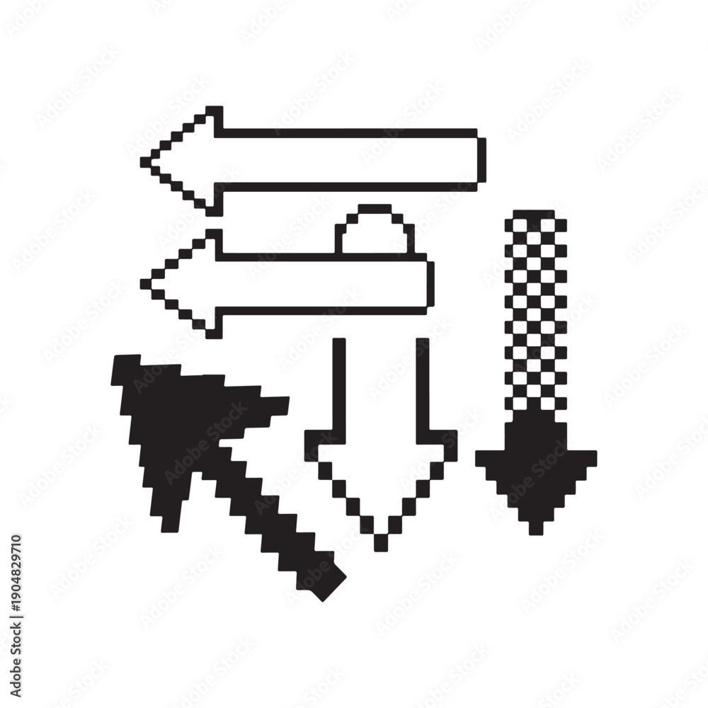 Fototapeta premium Pixel Art Cursor and Directional Arrow Vector Icon Collection.