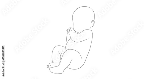 Simple line drawing of a fetal position depicting a curled up infant