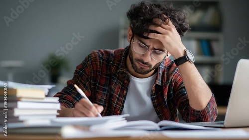 Indian student studying in library, exam preparation. education pressure, concentration, exams, and academic challenges.