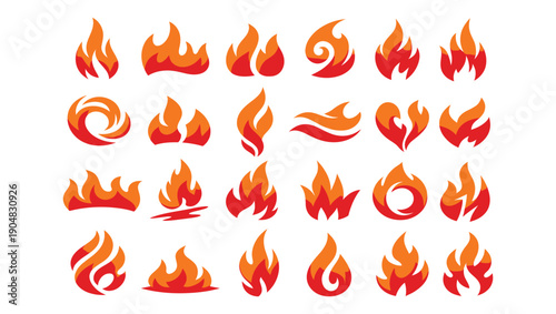 flame icons and abstract fire symbols, perfect for graphic design and digital art applications