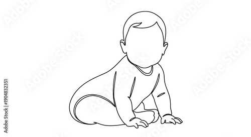 Simple line drawing of a baby in a crawling position faceless design