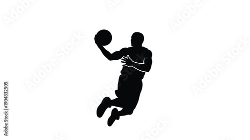 a basketball player in mid air with the ball dynamic pose silhouette