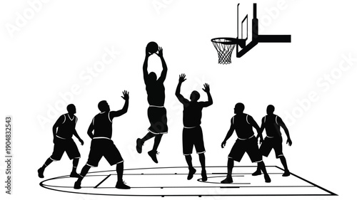 basketball players in action leaping for a shot a dynamic silhouette