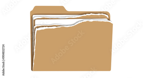 Brown folder with torn edges, isolated on white background, showcasing a layered paper effect