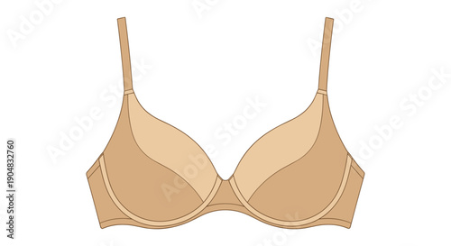 Beige underwire bra illustration isolated on a clean white background with detailed stitching and smooth contours