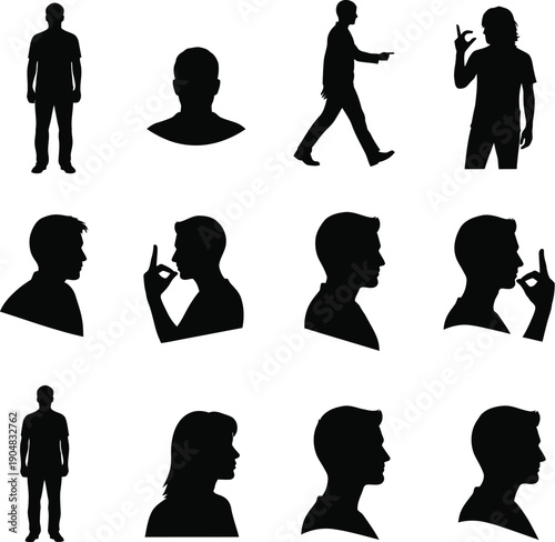 Collection of people silhouettes in various poses and gestures