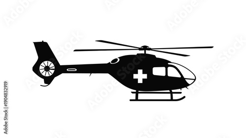 a black and white silhouette of a helicopter with a medical symbol