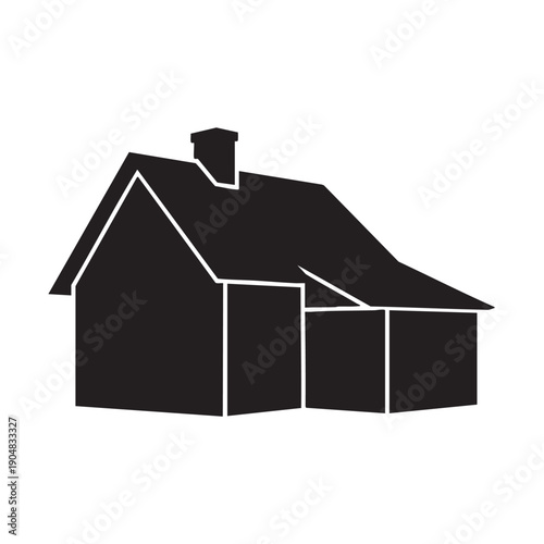 Classic house silhouette with a pitched roof and chimney, traditional residential dwelling design, representing home ownership, family living, and suburban neighborhood charm