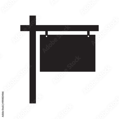 Real estate for sale sign silhouette icon representing property listing and brokerage services on white background flat vector illustration for housing market and professional business concepts