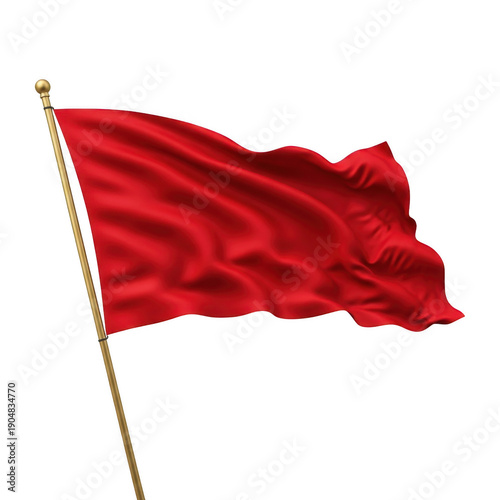 Waving red flag isolated on transparent background