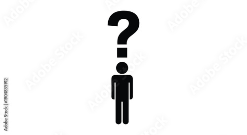 A minimalist depiction shows a black silhouette of a person beneath a question mark high quality professional detailed