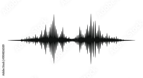 A stark black waveform illustration on a white background depicts an audio signal s visual representation high quality professional