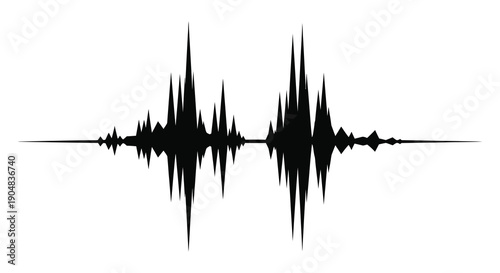 A black and white graphic depicts a visual representation of an audio waveform showing sound amplitude high quality