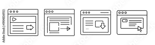 Collection of simplified window and modal popup icons for web and app interfaces.