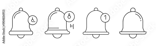 Collection of four notification bell icons with different badge designs.