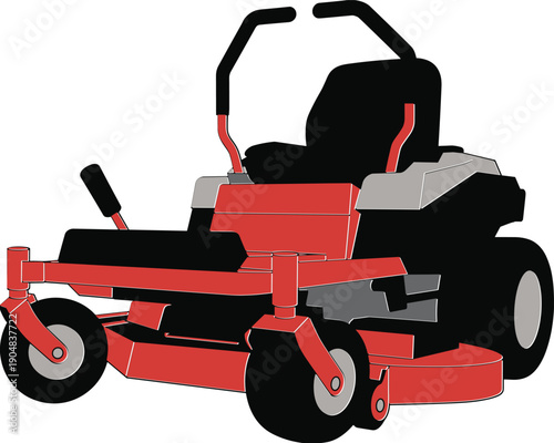 Zero turn lawn mower illustration isolated on white background, professional landscaping equipment, gardening machine, outdoor maintenance, yard care, vector graphic