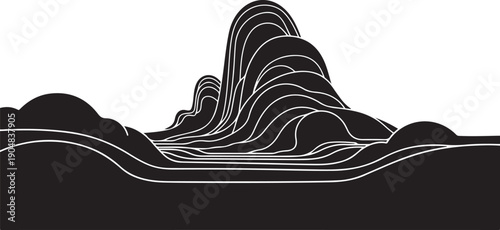 Minimalist mountain landscape with white lines on black background