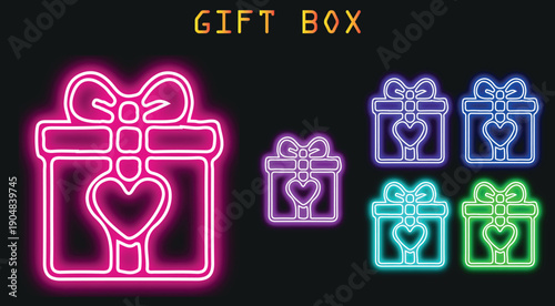 Neon gift box with hearts