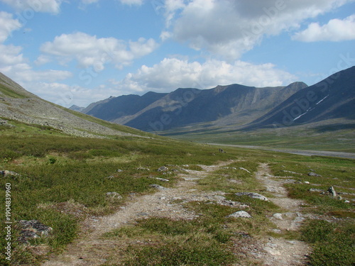 Dirt road to the mountains in summer on a sunny day