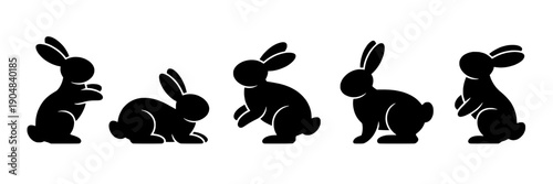 Bunnies silhouette set with various poses and black outlines on white background featuring outline, animals, cute with simple and minimalist elements for vector, icon projects, clean composition on