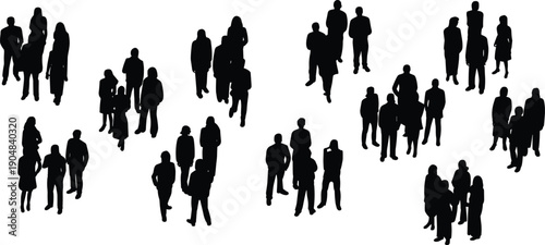 Vector, black, silhouette, illustration, set, of, various, groups, and, crowds, of, people, from, a, top, down, aerial, perspective, for, urban, social, and, community, design, elements