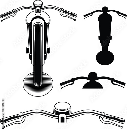 Vector, black, silhouette, illustration, set, of, various, motorcycle, handlebars, and, cockpit, views, from, the, riders, perspective, for, biking, automotive, travel, and, lifestyle, design