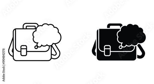 Stylish Briefcase and Thought Bubble Illustration in Black and White