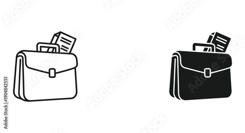 Simple black and white illustration of briefcases with documents