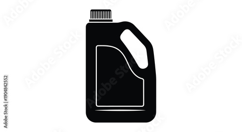 A stark black and white silhouette depicts a plastic container with a handle and screw on cap high quality professional detailed