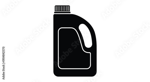 A stark black and white illustration depicts a plastic container with a handle and screw on cap high quality professional detailed