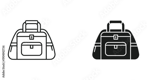 Simple black and white duffel bag illustration on white background