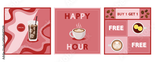 Coffee shop and cafe menu mockup template design flat style vector illustration. Poster and promotion drink concept
