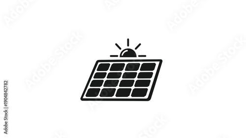a solar panel icon design with a sun and clean energy source silhouette