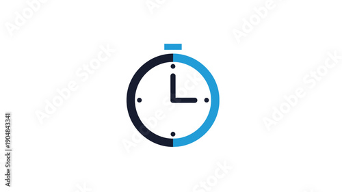 a minimalist clock icon design featuring a blue accent and simple circular form silhouette