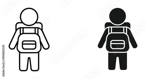 Simple black and white illustration of two students with backpacks standing together