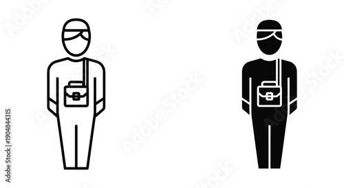 Delivery Personnel with Masks and Bags Standing Isolated on White Background