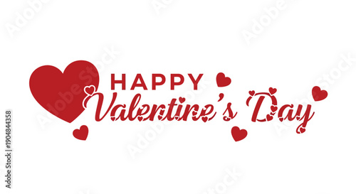 Happy valentines day greeting card with red heart on white background for lovers