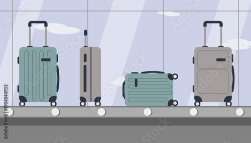 Vector illustration of the baggage belt at the airport with various suitcases.