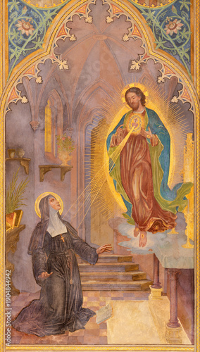 Canvas Print Vienna - The fresco of traditional Divine Mercy of Jesus in the Votivkirche church by brothers Carl and Franz Jobst (sc