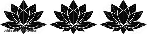 Geometric Lotus Flower Silhouette Vector Icons for Yoga Studios, Meditation Branding, Wellness Spa Logos, Zen Spiritual Health Graphics, and Minimalist Floral Decorative Pattern Designs