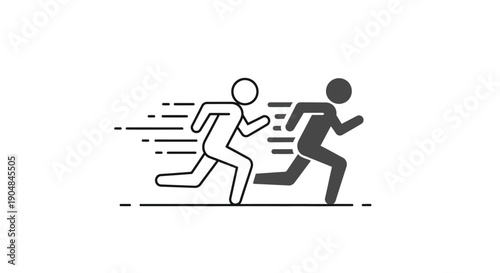Two stick figures running together in a competitive and dynamic illustration style