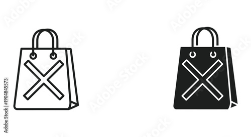 Black and White Shopping Bags with Cross Mark Illustration on White Background