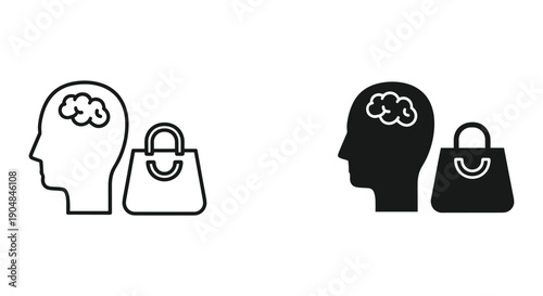 Minimalist shopping bag and brain concept illustration for memory and retail marketing design
